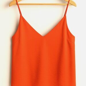 Lulus Women's Satin‎ V-Neck Cami Top M Orange Twist Front Silky Blouse Lq